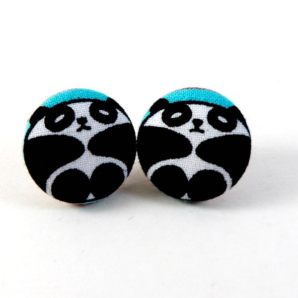 Panda, Classy, Button Earrings, Studs, Fabric Button Earrings, Handmade, Post Earrings, Fabric earrings