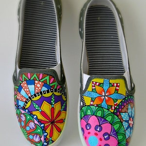 Hand Painted Shoes, Sneakers, Floral Art, Polka Dots, Original Art, Women's Sneakers Please read description image 5