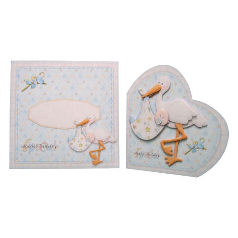 New Baby Boy 3D Decoupage Card with Matching Envelope Heart Shaped 3D Card Stork Bringing Baby Special Delivery Birth Baby Shower Card