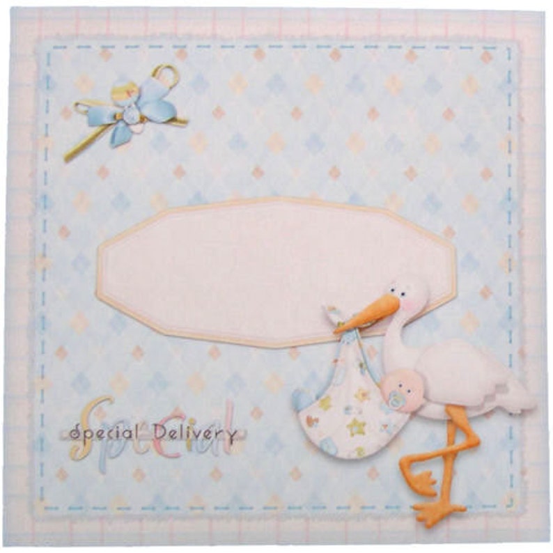 New Baby Boy 3D Decoupage Card with Matching Envelope Heart Shaped 3D Card Stork Bringing Baby Special Delivery Birth Baby Shower Card