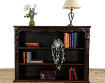 Antique Carved Oak Bookcase | Oak Bookcase | Oak Storage | Victorian Furniture | Small Bookcase (M-5349)