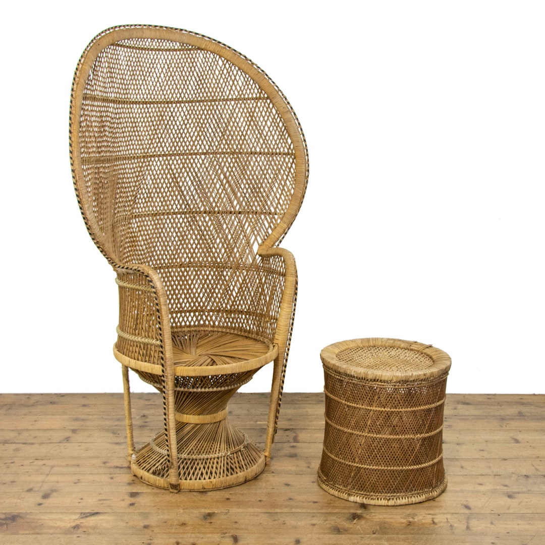 Vintage Wicker Peacock Chair With Matching Wicker Stool Vintage Chair