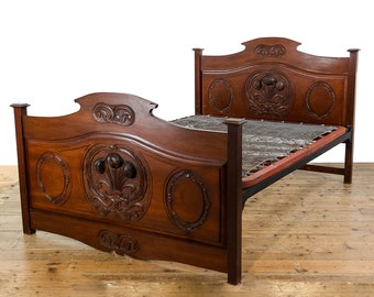 Antique Welsh Carved Bed | Mahogany Bed Frame | Single Bed Frame | Victorian Bed (M-5306)