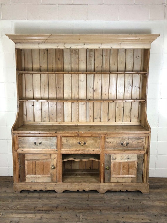 Large Antique Country Pine Rack Back Welsh Dresser Etsy