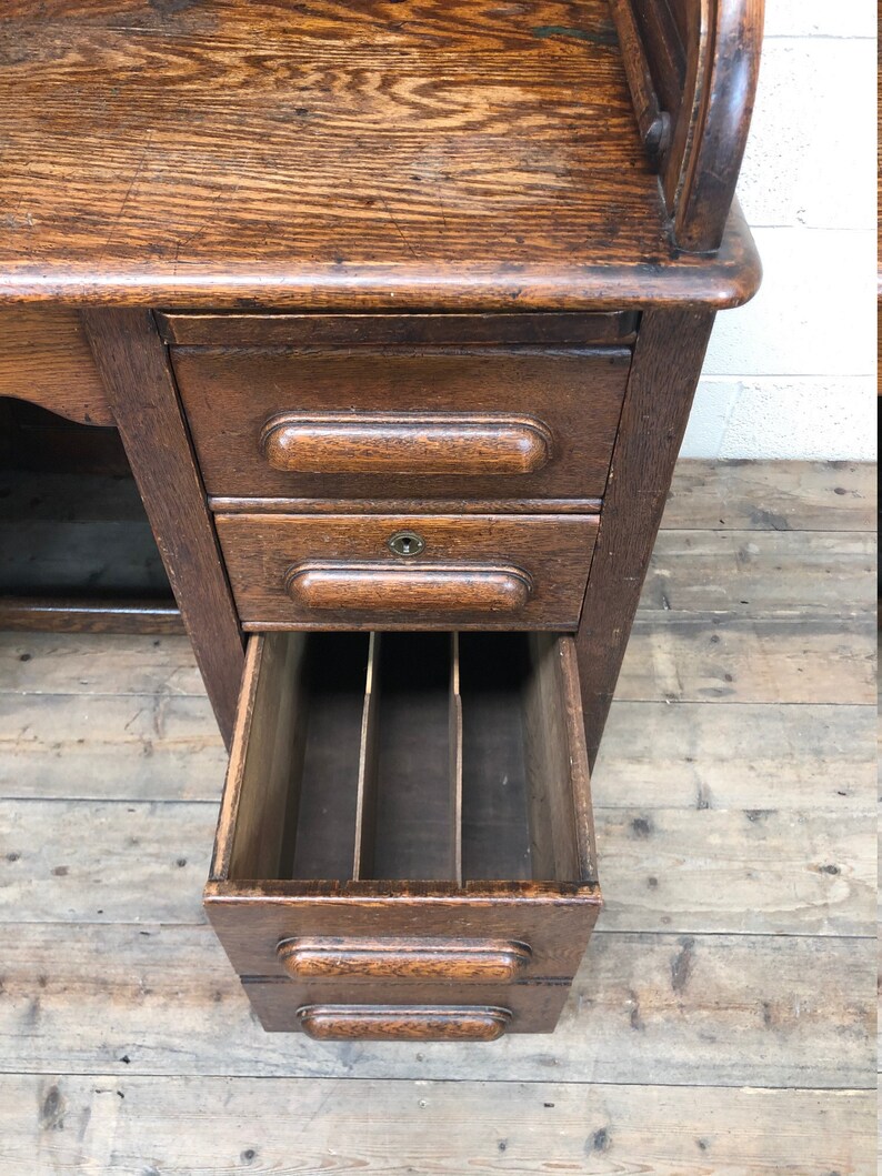 Antique Early 20th Century Oak Roll Top Desk Antique Office | Etsy
