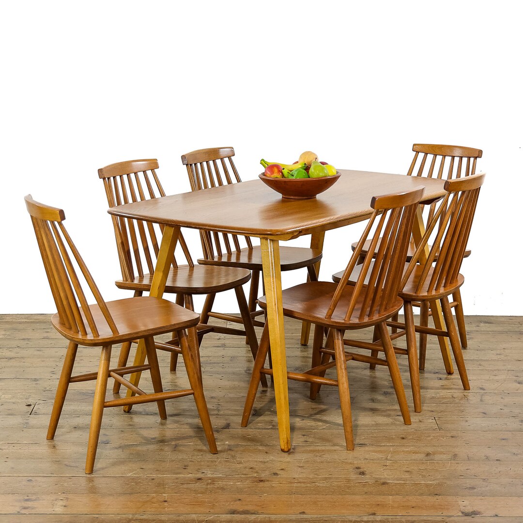 Vintage Ercol Style Table With Set of Six Chairs Kitchen Table Dining ...