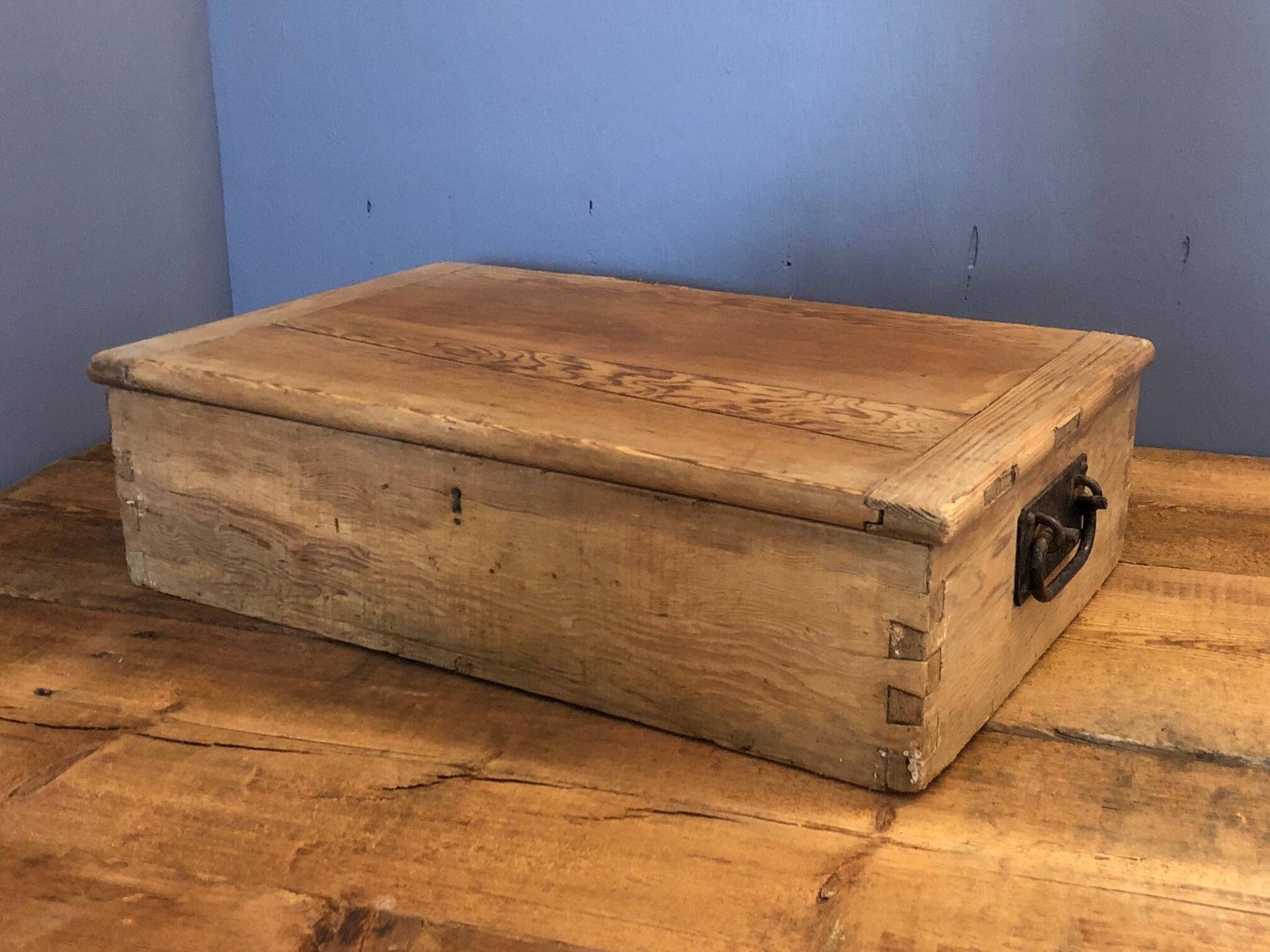 Small Antique Pine Box with Hinged Lid and Original Iron Drop Etsy