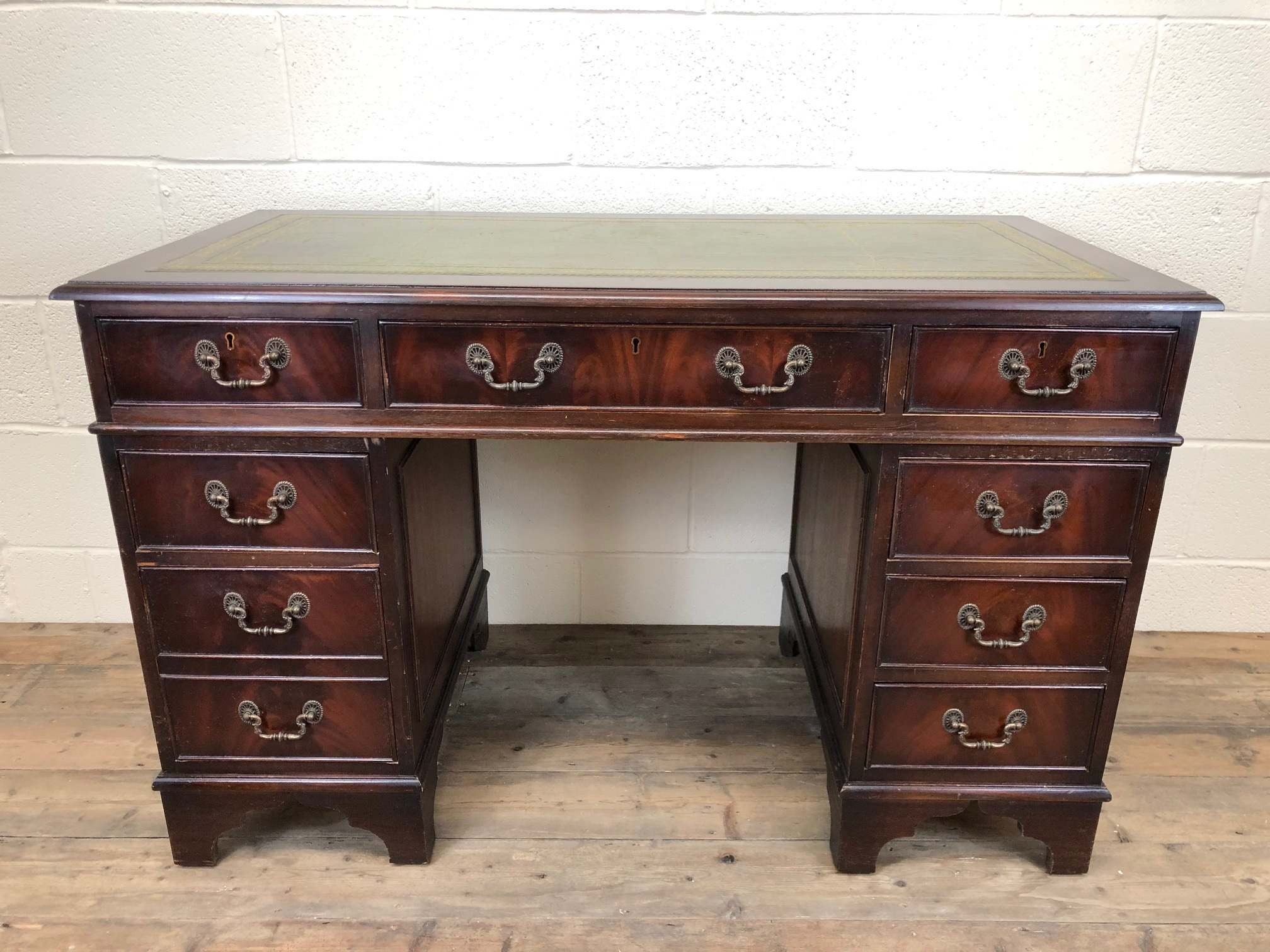 Twin Pedestal Kneehole Writing Desk With Inset Leather Top