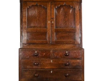 Antique Late 18th Century Welsh Oak Linen Cupboard | Antique Furniture | Antique Storage | Antique Cupboards | Large Storage (M-5084)