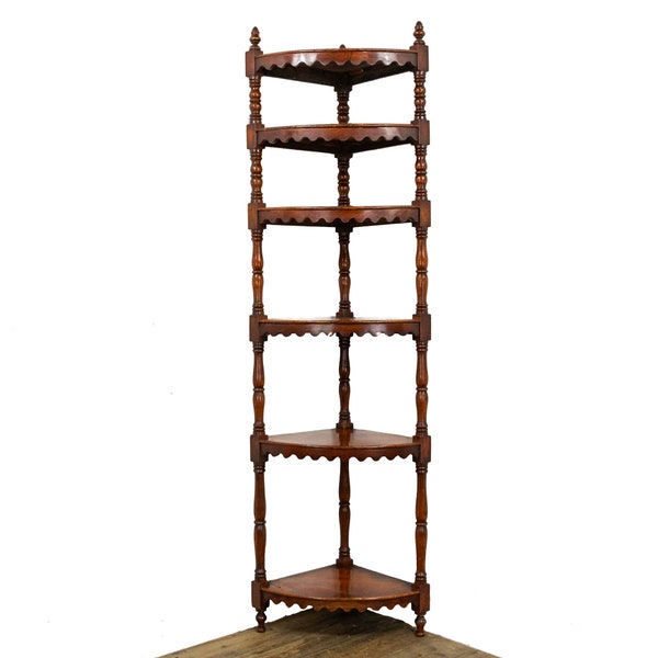 19th Century Antique Elm Six Tier Corner Whatnot   | Victorian Antiques | Antique Whatnot | Antique Shelving (M-3817)