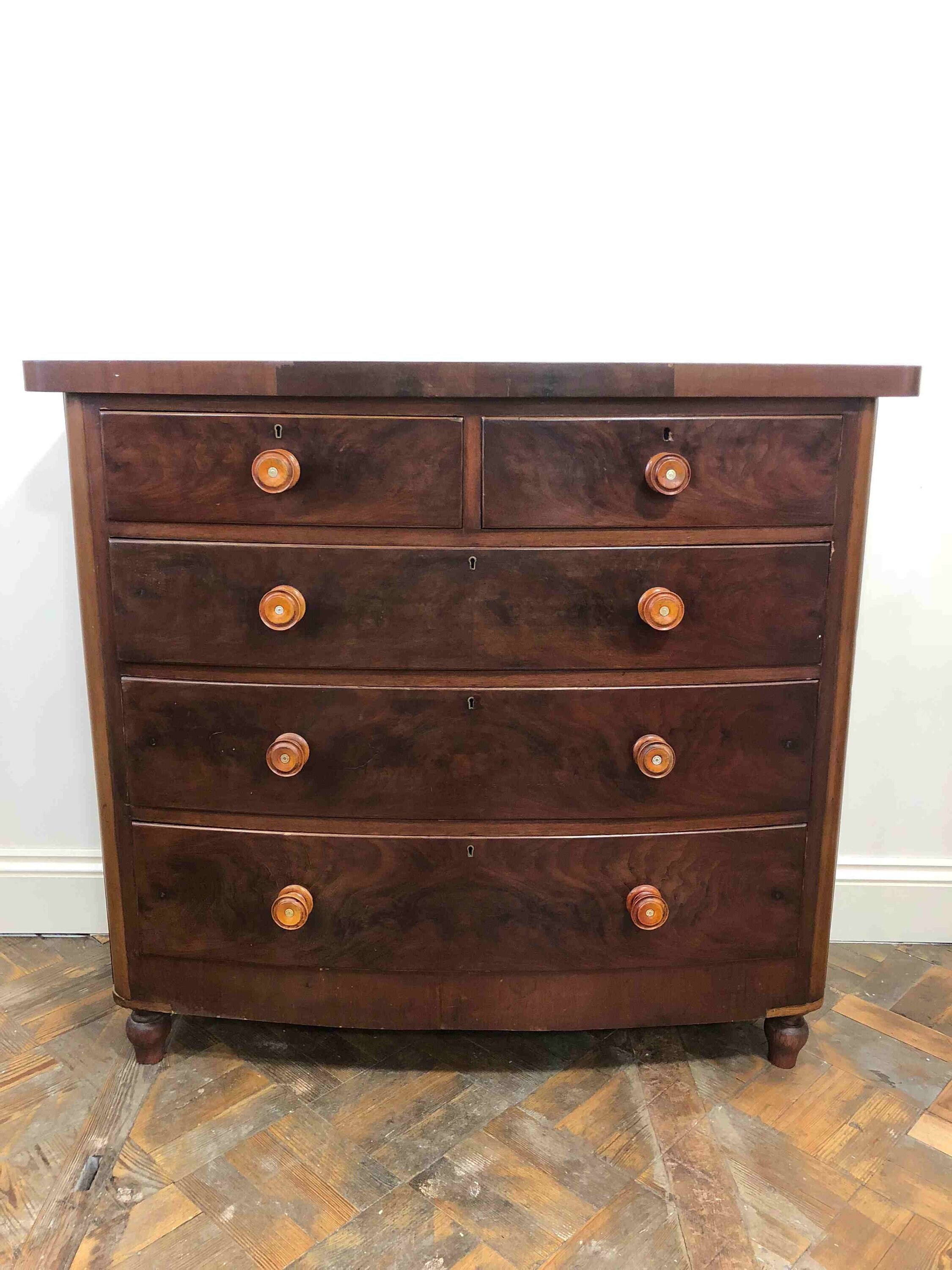 Large Victorian Mahogany Bow Front Chest Of Drawers Etsy