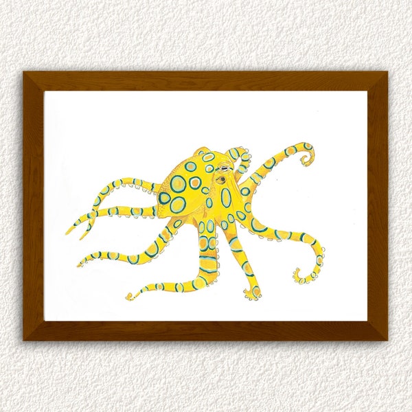 Blue Ringed Octopus. Blue Ringed Octopus Print. Watercolor Print. Digital Download.