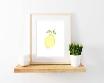 Lemon Watercolor Print. Kitchen Decor. Lemon Print