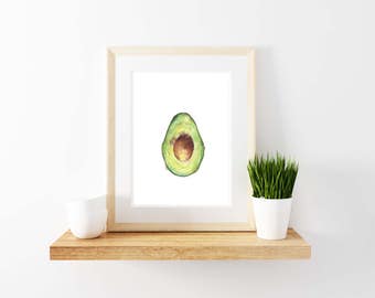 Avocado Watercolor Print. Avocado Print. Kitchen Decor. Digital Download.