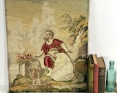 Vintage Woolwork Bible Scene, Unframed