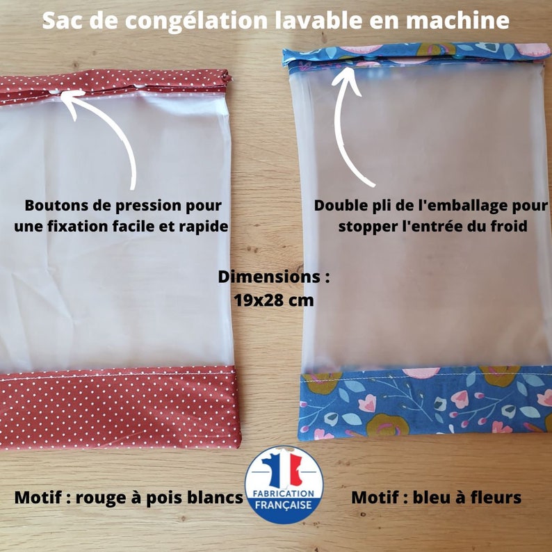 Sac congélation réutilisable et lavable en machine plusieurs couleurs et tailles Rouge pois blancs