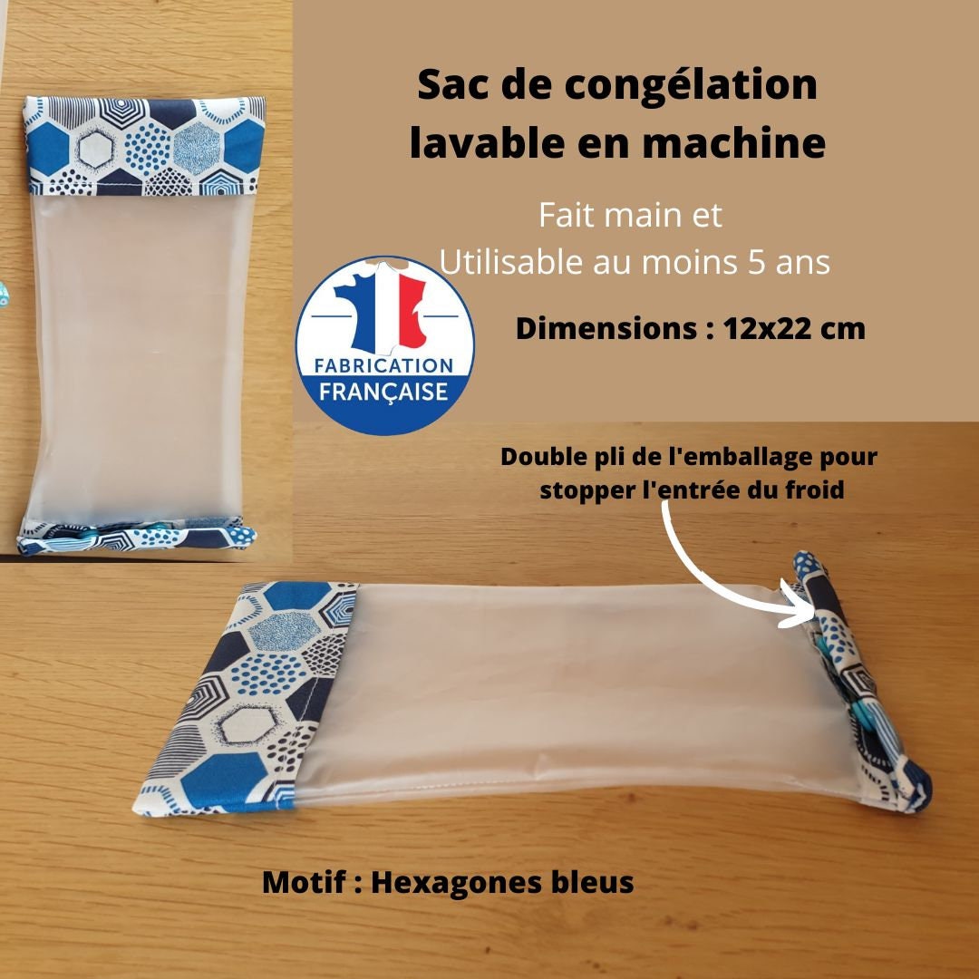 Sac congélation lavable - rouages bleu