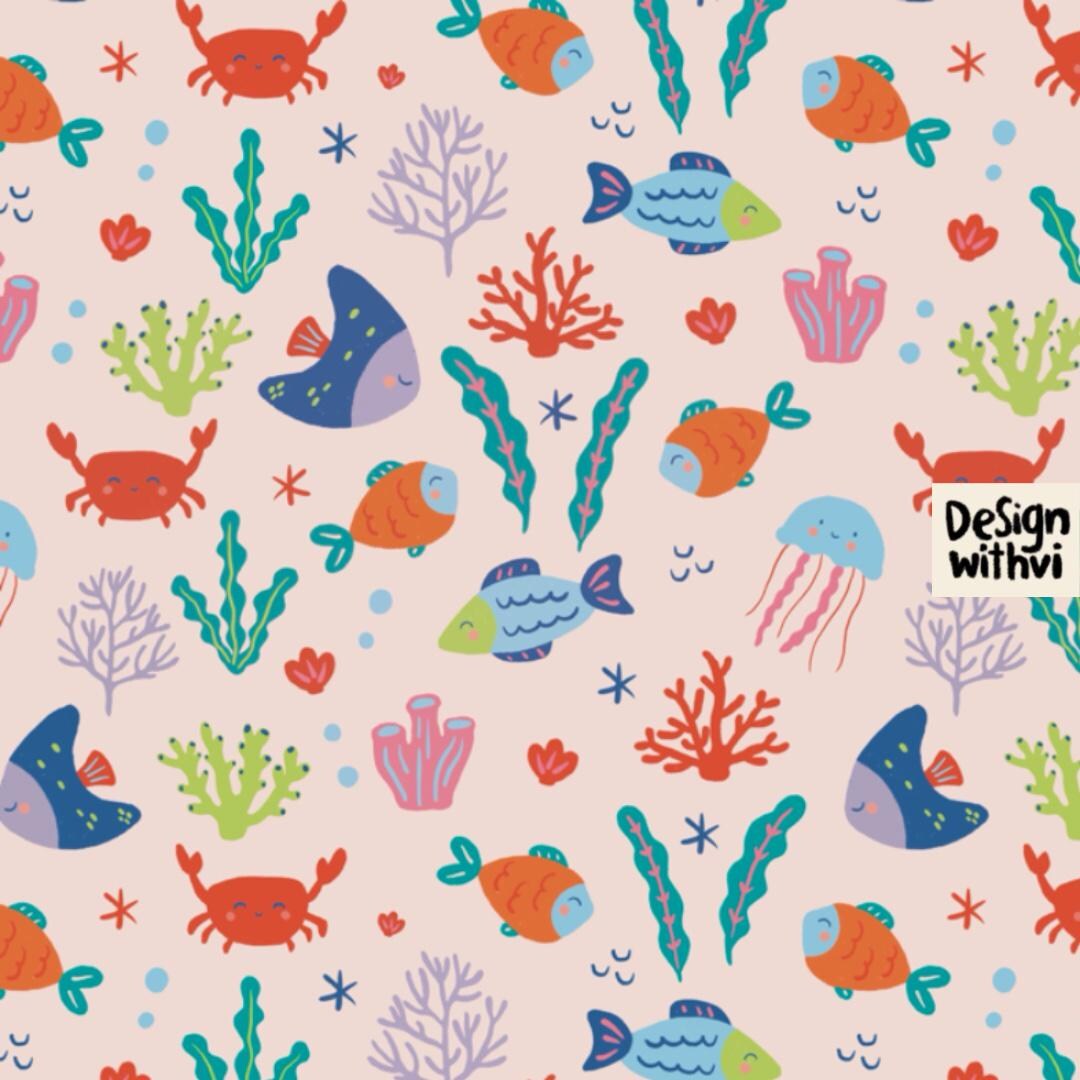 Under the Sea Seamless Repeat Fabric Pattern Kids Ocean Creatures ...