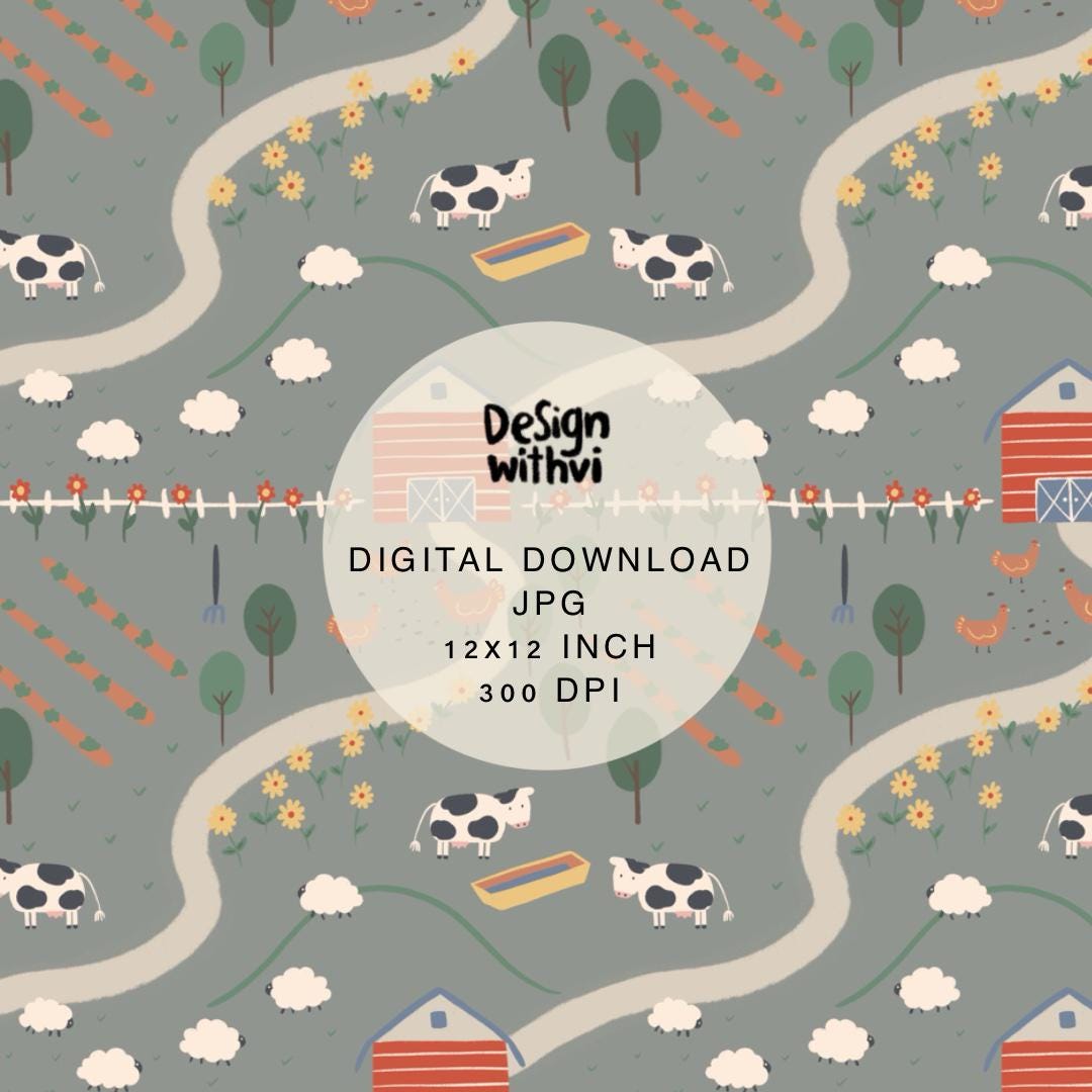 Farm Animal Pattern, Farm Seamless File, Repeating Pattern, Commercial ...