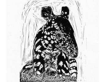 Malayan Tapir Linocut Print: A4 Animal Portrait