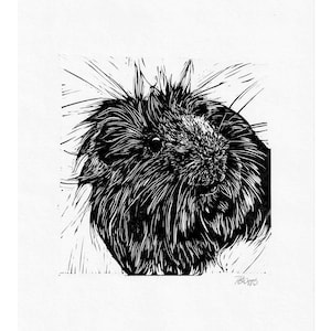 Guinea pig // Original A4 Linocut print, pet portrait handprinted in quality materials, gift, art, gallery wall, eco, decor, piggy, cute