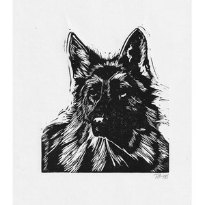 German shepherd // Original Linocut print, dog, pet portrait handprinted in quality materials, gift, art, eco, gallery wall, decor, puppy