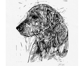 Labrador Linocut Print: 'Lucas' Original Dog Portrait Art