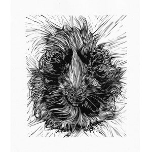 Scruffy Guinea Pig // Original A4 Linocut print, pet portrait handprinted in quality materials, art, gift, piggy, eco, decor, animal, cute