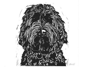 Cockapoo Lino Print: Hand-Printed Dog Portrait