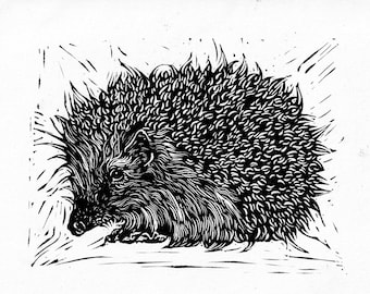 Hedgehog Linocut Print: Hand-Carved Wildlife Portrait (A5)