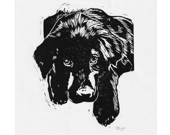 Chiot Labrador // Impression originale de linogravure, chien, portrait d'animal de compagnie imprimé à la main dans des matériaux de qualité, cadeau, art, mur de galerie, respectueux de l'environnement, artisanat