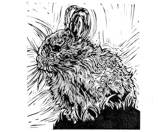 Bunny Rabbit Linocut Print: Hand-Carved A5 Illustration