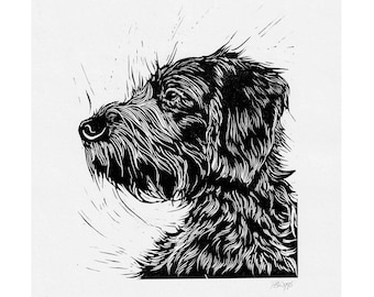 Pointer Dog Linocut Print: Limited Edition Pet Portrait Art