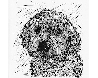 Cockachon Linocut Print: Hand-Carved Dog Portrait, A5