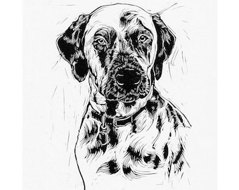 Dalmatian Linocut Print: Hand-Printed Dog Portrait Art