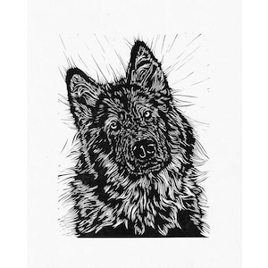 Husky //Original Linocut print, dog, pet portrait handprinted in quality materials, gift, puppy, art, eco, wolf, gallery wall, decor