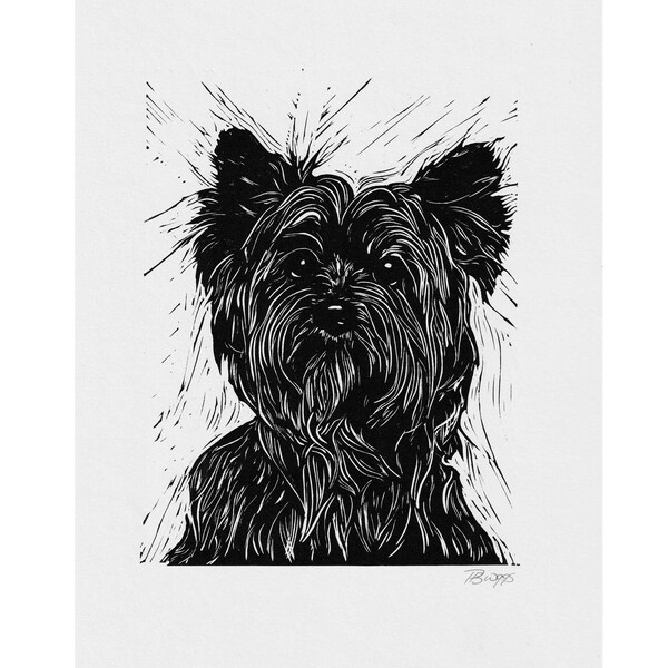 Yorkie (Yorkshire terrier) // Imprimé original Linogravure, chien, portrait d’animal de compagnie imprimé à la main dans des matériaux de qualité, cadeau, art, mur de galerie, décor