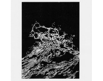 Wave Linocut Print: Hand-Printed Seascape Art