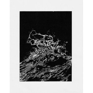 Wave // Original Linocut print, seascape handprinted in quality materials, landscape, ocean, storm, nature, gift, art, eco, decor, water