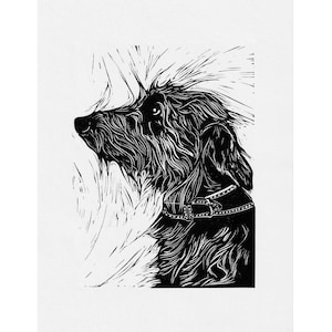 Bedlington whippet // Original Linocut print, pet portrait handprinted in quality materials