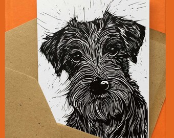 Jack Russell Card: Handprinted Linocut Dog Art on Recycled Paper