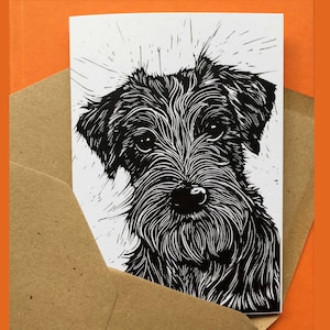 Biglietto Jack Russell // Illustrazione originale, linoleografia stampata a mano, carta riciclata, celebrazione, cane, stampa, biglietto artistico, cucciolo, biglietto vuoto