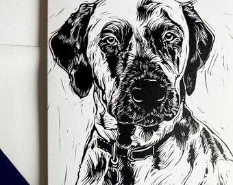 Dalmatian Art Card: Handprinted Linocut Dog Illustration