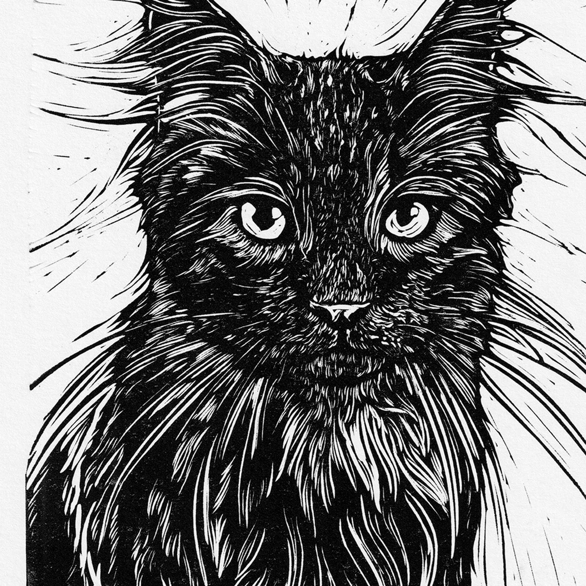 Cat // Original A4 Linocut print cat lover pet portrait Etsy