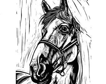 Horse Linocut Print: Original Hand-Printed Pet Portrait