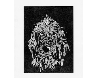 Cocker Spaniel // Impresión original en linóleo A4, perro, retrato de mascota impreso a mano en materiales de calidad, arte, pared de la galería, regalo, respetuoso con el medio ambiente