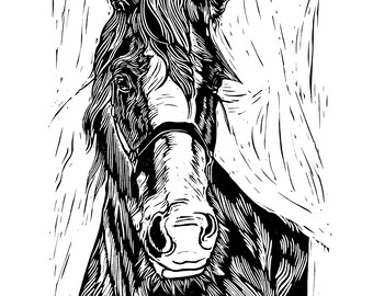 Clydesdale Horse Lino Cut Print: Equestrian Wall Art