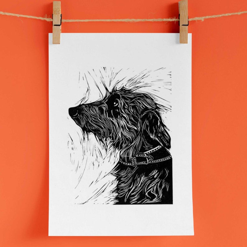 Bedlington Whippet Linocut Print: Hand-Printed Pet Portrait image 3