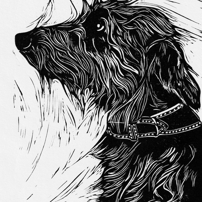 Bedlington Whippet Linocut Print: Hand-Printed Pet Portrait image 2