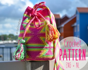 Mochila pattern Tapestry crochet pattern Mini Mochila bag with ply splitted strap English & Dutch